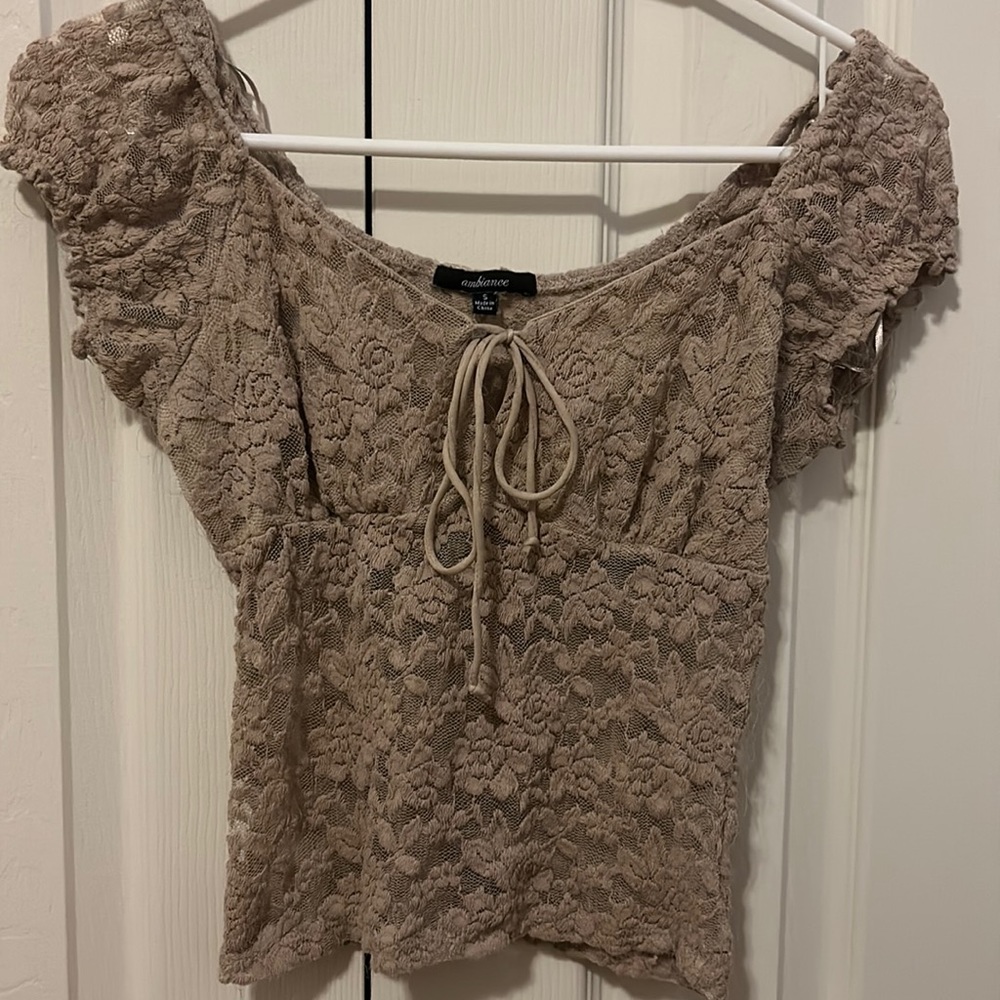 Short sleeve beige see through shirt